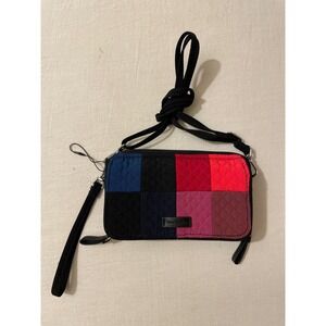 Vera Bradley Crossbody Wallet Patchwork Quilted Wristlet Black Blue Red